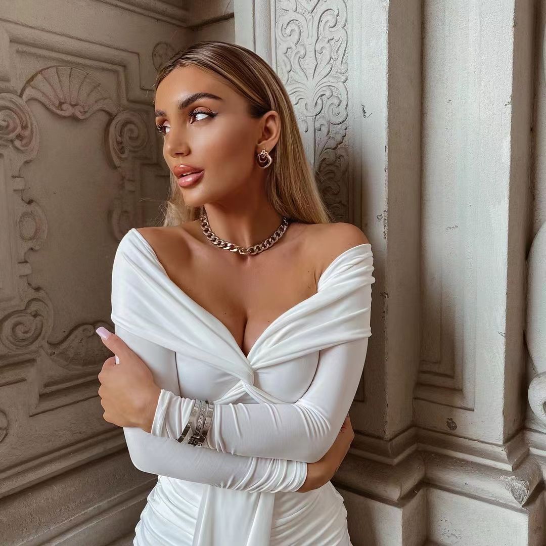 Off-Shoulder Pleated Dress