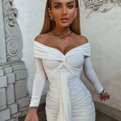 Off-Shoulder Pleated Dress