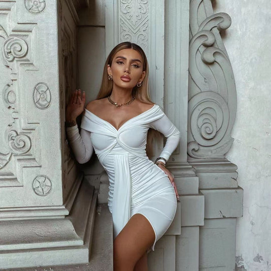 Off-Shoulder Pleated Dress