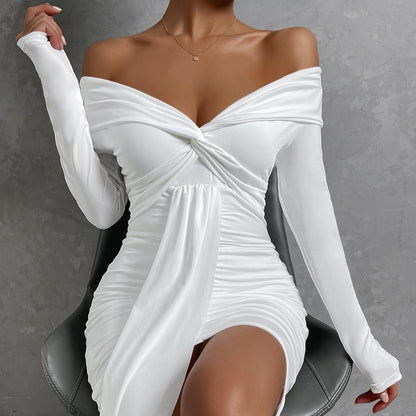 Off-Shoulder Pleated Dress