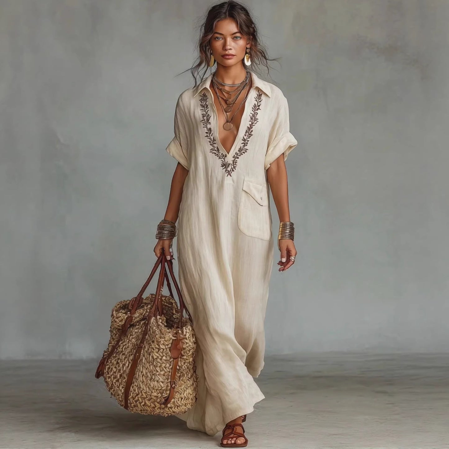LinenMuse Embroidered Dress