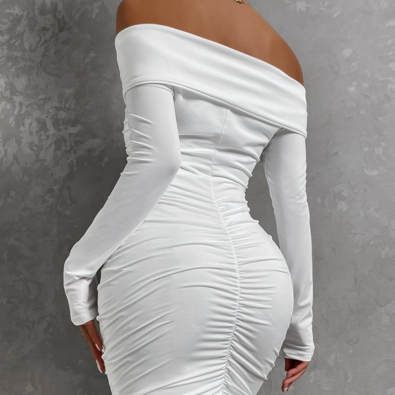 Off-Shoulder Pleated Dress