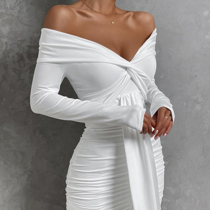 Off-Shoulder Pleated Dress