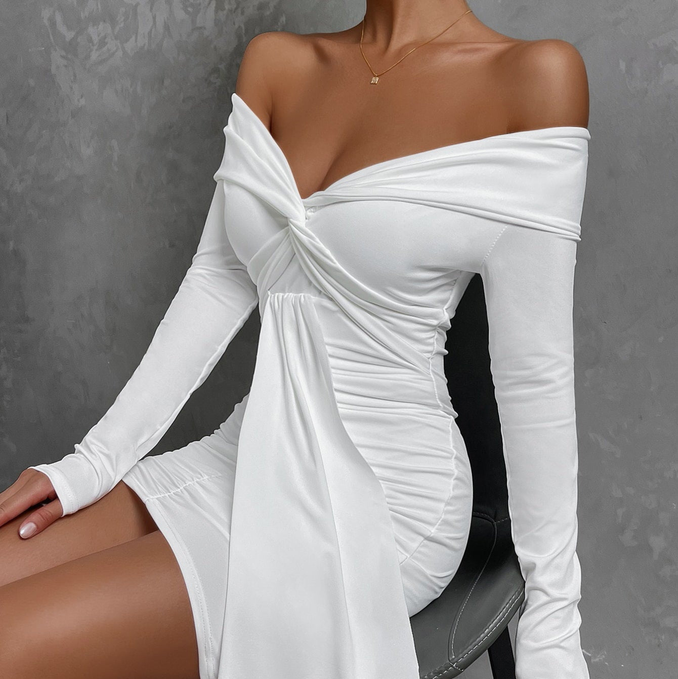 Off-Shoulder Pleated Dress