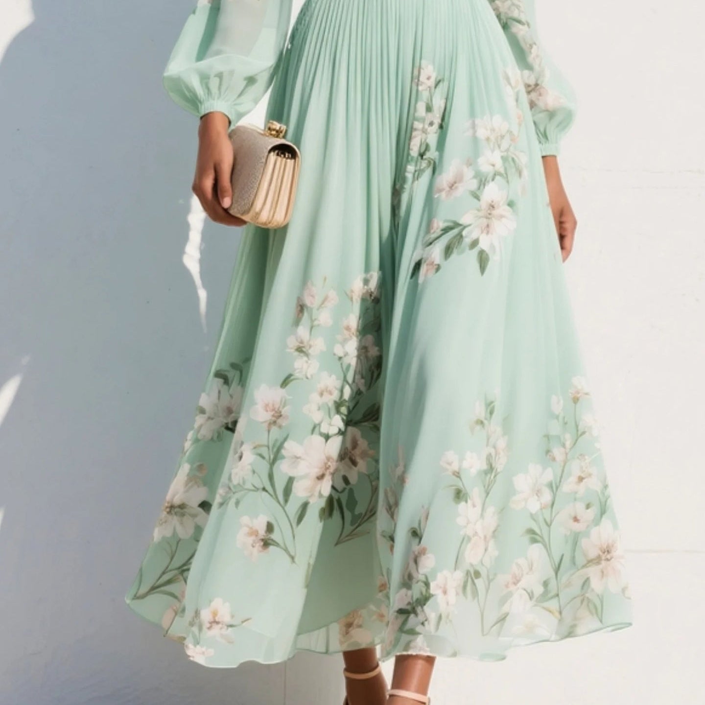 Celestia Pleated Chiffon Dress