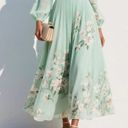 Celestia Pleated Chiffon Dress